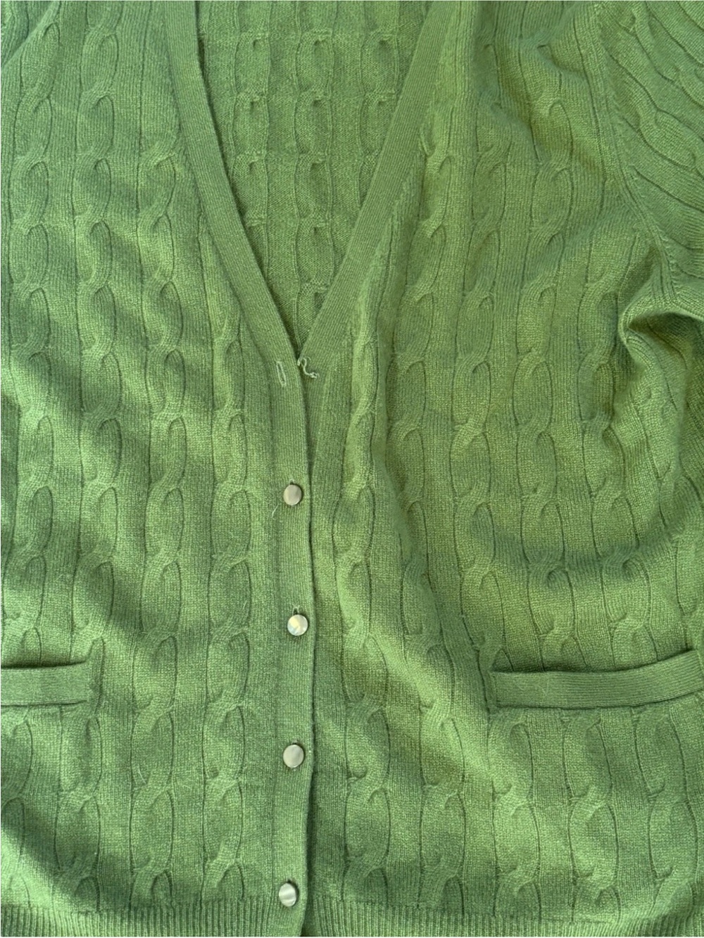 Talbots 100% Cashmere Cable Knit Cardigan XL Green Sweater - Picture 8 of 8
